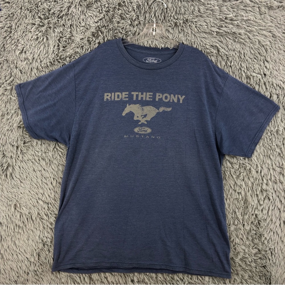 Ford Mustang Tshirt Mens XXL Rise The Pony Horse Logo Blue Shirt